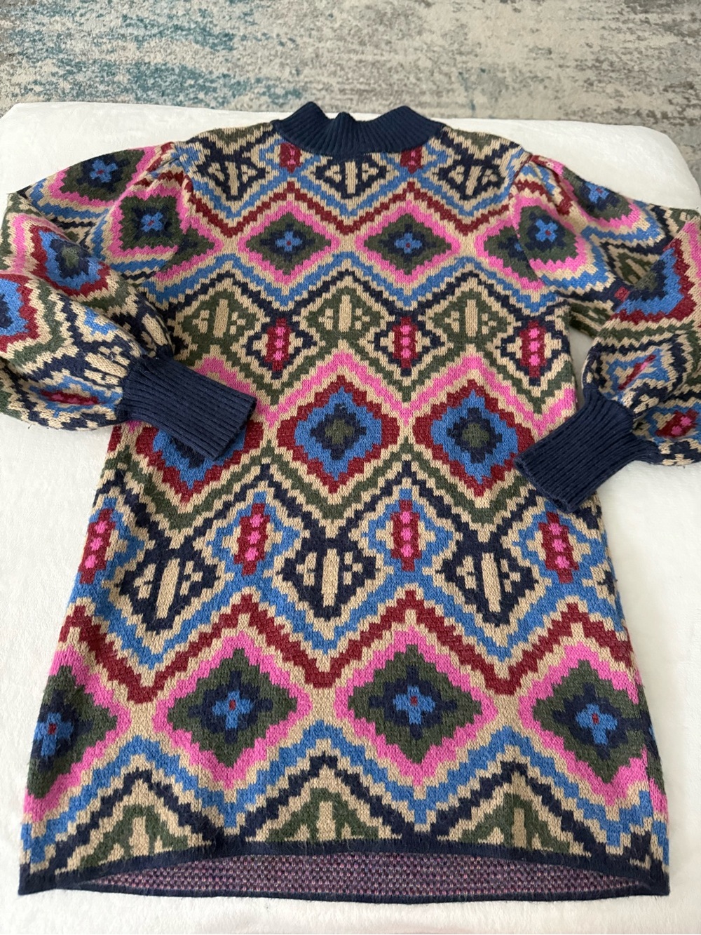 FARM Rio Pink Blue Green Geometric Knit Mini Dress Size Medium D92